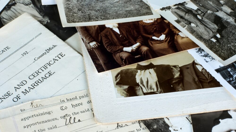 Tattered photographs from 1800s uncovered during historical research and geneology project.